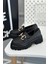 FL832 Model Toka Detaylı 5 cm Tabanlı Babet Loafer Sıyah 3