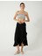 x Melis Ağazat Kruvaze Midi Boy Etek Asimetrik Fırfırlı Viskon Rahat Kalıp 2
