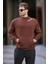 Acı Kahverengi Bisiklet Yaka Nakış Detaylı Cepli Erkek Sweatshirt 7049 1