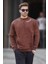 Acı Kahverengi Bisiklet Yaka Nakış Detaylı Cepli Erkek Sweatshirt 7049 2