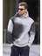 Boyalı Gri Baskılı Kapşonlu Soluk Kumaşlı Oversize Erkek Sweatshirt 7051 3