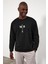 Erkek Tokyo Siyah Baskılı Bisiklet Yaka Sweatshirt 1