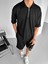 Oversize Polo Yaka Fermuarlı T-Shirt Siyah 2