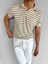 Polo Yaka Çizgili Rahat T-Shirt Bej 2