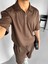 Oversize Polo Yaka Fermuarlı T-Shirt Kahve 2