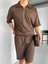Oversize Polo Yaka Fermuarlı T-Shirt Kahve 3