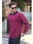 Bordo Polo Yaka Oversize Kolu Şeritli Erkek Sweatshirt 7048 1