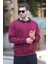 Bordo Polo Yaka Oversize Kolu Şeritli Erkek Sweatshirt 7048 2