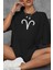 Koç Burcu Simgeli Baskılı Pamuklu Unisex Oversize Tişört 1