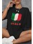 Italya Bayrak Baskılı Unisex Pamuklu Oversize Tişört 2