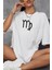 Başak Burcu Simgeli Baskılı Pamuklu Unisex Oversize Tişört 4
