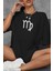 Başak Burcu Simgeli Baskılı Pamuklu Unisex Oversize Tişört 4