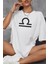Terazi Burcu Simgeli Baskılı Pamuklu Unisex Oversize Tişört 2