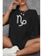 Oğlak Burcu Simgeli Baskılı Pamuklu Unisex Oversize Tişört 3