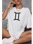Ikizler Burcu Simgeli Baskılı Pamuklu Unisex Oversize Tişört 2