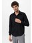 Siyah Slim Fit Erkek Uzun Kollu Geniş Yaka Gömlek 6