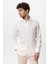 Beyaz Yaka Düğme Detaylı %100 Keten Erkek Gömlek 8