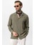 Haki Apaş Yaka Uzun Kollu Erkek Gömlek 2