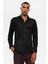 Siyah Slim Fit Dokuma Erkek Gömlek 1