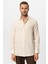 Bej Slim Fit Çizgili Erkek Gömlek 1