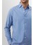 Mavi Yaka Düğme Detaylı %100 Keten Erkek Gömlek 5