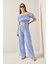 Mavi Beli Lastikli Çizgili Crop Takım 5YXK8-48834-12 2