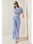 Mavi Beli Lastikli Çizgili Crop Takım 5YXK8-48834-12 5