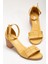 Kadın Hakiki Deri Bilekten Bağlı Topuklu Sandalet Sarı 3