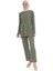 Uzun Kollu Organik Yıkanmış Kumaş Fitilli Pantalonlu Takım - Yeşil 1