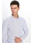 Erkek Slim Fit Dar Kesim Uzun Kollu Pamuk Keten Doku Çizgili Mavi Gömlek 1