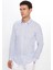 Erkek Slim Fit Dar Kesim Uzun Kollu Pamuk Keten Doku Çizgili Mavi Gömlek 3