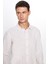 Erkek Slim Fit Dar Kesim Uzun Kollu Pamuk Keten Doku Apoletli Taş Renk Gömlek 1