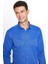 Erkek Modern Slim Fit Dar Kesim Uzun Kollu Pamuklu Kolay Ütü Armürlü Sax Mavi Gömlek 1