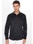 Erkek Modern Slim Fit Dar Kesim Uzun Kollu Pamuklu Kolay Ütü Armürlü Siyah Gömlek 1