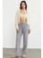 Ince Fitilli Beli Lastikli Triko Pantolon - Gri 1