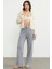 Ince Fitilli Beli Lastikli Triko Pantolon - Gri 4