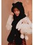 Kaşıkbey Beanie Kapşonlu Peluş Bere Atkı Kadın Welsoft Polar Boyunluk Şalı Rüzgar Geçirmez Şık Kulaklı Şapka 1