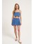 Kumaş Matchli Askılı Crop Bluz Indigo 3