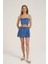 Kumaş Matchli Askılı Crop Bluz Indigo 4