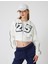 Crop Sweatshirt Kapüşonlu Fermuarlı Korse Detaylı Kolej Baskılı Cepli 3