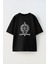 Artı Madalyon Tasarım Baskılı Pamuk Sıyah Oversize T-Shirt 1