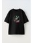 Uzaydaki Roket Tasarım Baskılı Pamuk Sıyah Oversize T-Shirt 1