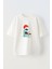 Dalga ve Sorfcu Tasarım Baskılı Pamuk Beyaz Oversize T-Shirt 1