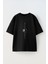Ok Ay ve Güneş Tasarım Baskılı Pamuk Sıyah Oversize T-Shirt 1