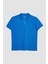 Erkek Slim Fit Dar Kesim Pamuk Yumuşak Dokulu Kumaş Düz Pike Saks Mavi Polo Yaka Tişört 1