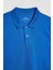 Erkek Slim Fit Dar Kesim Pamuk Yumuşak Dokulu Kumaş Düz Pike Saks Mavi Polo Yaka Tişört 2