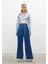 Zincirli Saten Krep Pantolon - Indigo 1