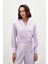 Yan Kuşaklı Saten Bluz - Lila 1
