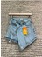 Kadın Mavi Yandan Bağlamalı Kapaklı Denim Şort Etek %100 Pamuk Kot Yeni Sezon Jean Mini Şort Etek 3