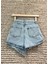 Kadın Mavi Yandan Bağlamalı Kapaklı Denim Şort Etek %100 Pamuk Kot Yeni Sezon Jean Mini Şort Etek 4
